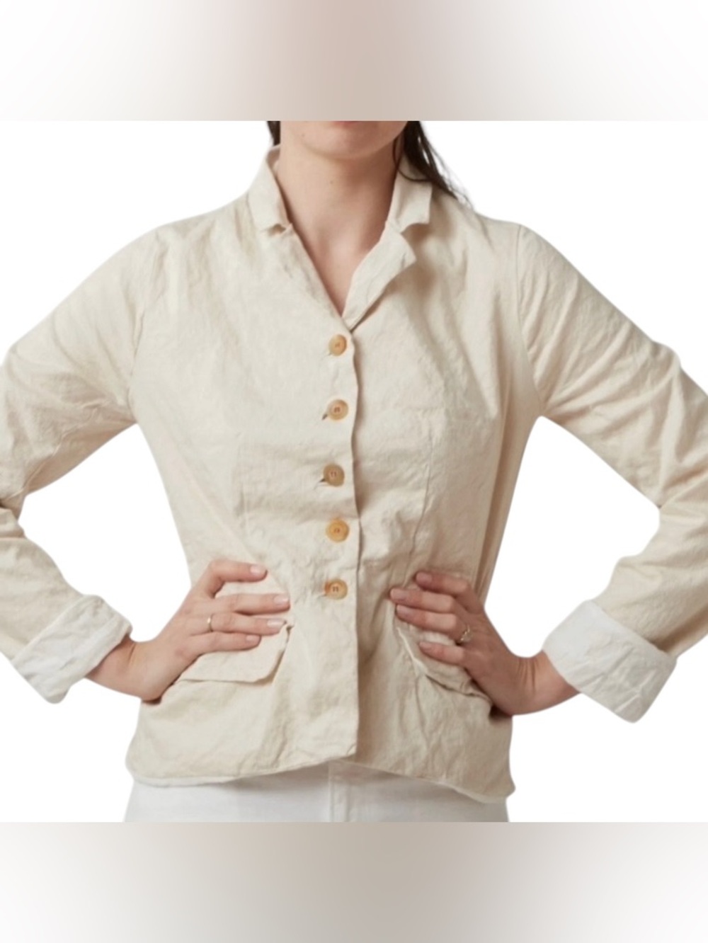 NWT H+ Hannoh Wessel Vehveh Cotton Blend Button-Up Peplum Blazer Jacket